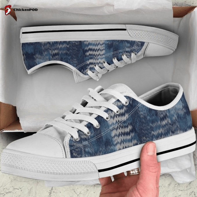 Blue Denim Print Distorted Abstract Art Low Top Shoes Gift For Men Women