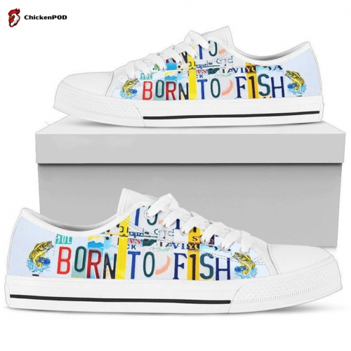 Born to Fish Canvas White Low Top Shoes Gift for Men Women