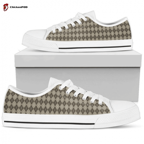 Brown Tan Beige Argyle Checkered Plaid Low Top Shoes Gift for Men Women