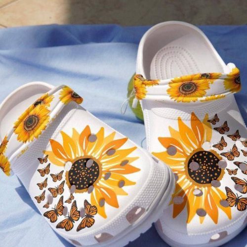 Butterflies Hippie Sunflowers Gift Hippie Girl Unisex Clogs Shoes Rubber clog Unisex Clogs Shoes