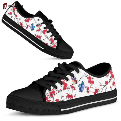 Butterfly Sakura Low Top Cherry Blossom Low Top Shoes Gift for Men Women