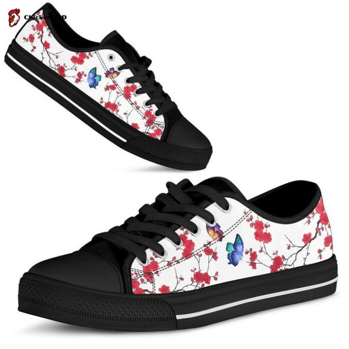 Butterfly Sakura Low Top Cherry Blossom Low Top Shoes Gift For Men Women