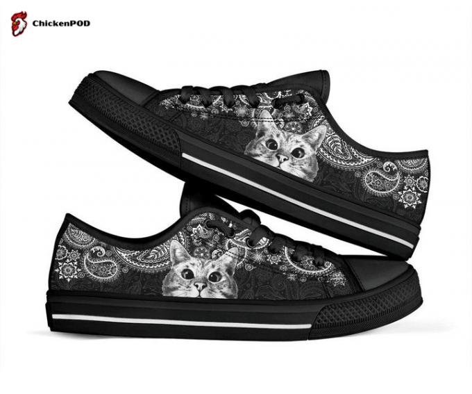 Cat Paisley Black White Low Top Shoes Gift For Men Women