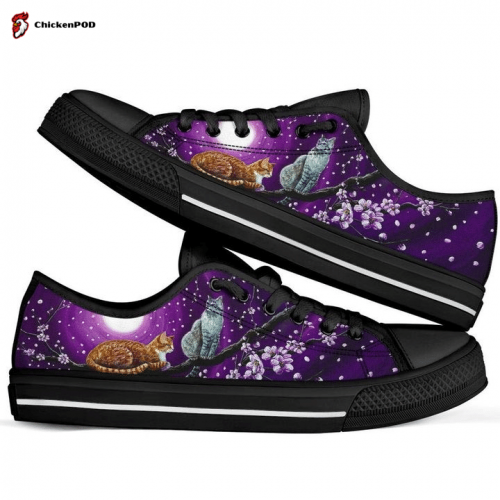 Cat Sakura Low Top Cherry Blossom Low Top Shoes Gift for Men Women