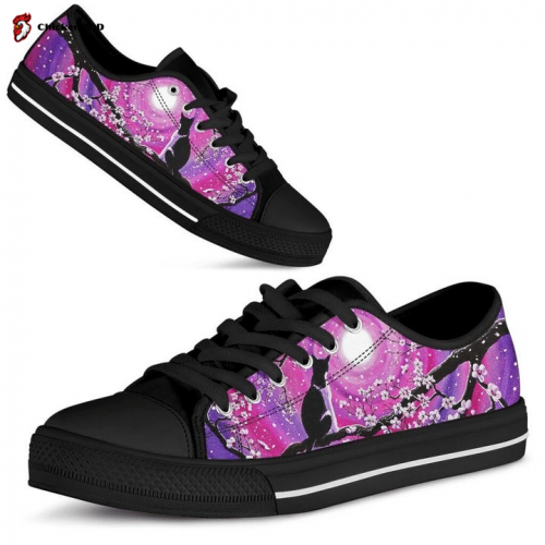 Cat Sakura Low Top Cherry Blossom Low Top Shoes Gift for Men Women