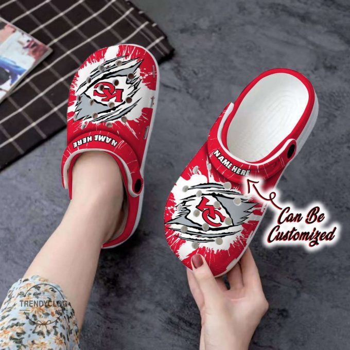 Chiefs Unisex Clogs Personalized Kc Chiefs Football Ripped Claw Clog Shoes