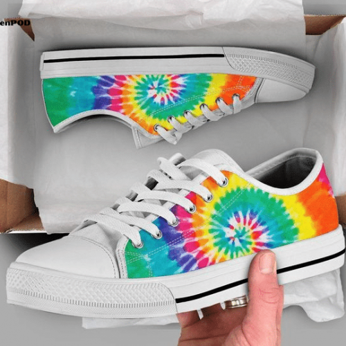 Colorful Rainbow Tie Dye Low Top Shoes Gift for Men Women