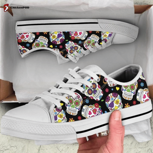 Colorful Sugar Skulls Black Low Top Shoes Gift for Men Women