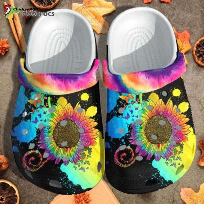 Colorful Sunflower Hippie Butterfly Custom Shoes Hippie Girl Outdoor Hippie Mom Unisex Clogs Clog Shoes