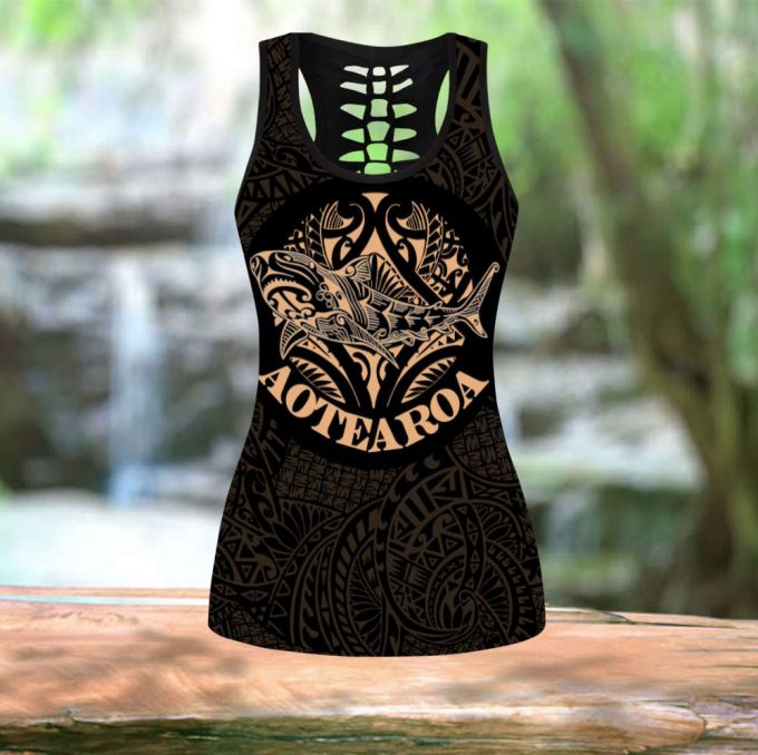 Combo Maori Shark Tattoo Tank Top &Amp; Leggings Outfit For Women