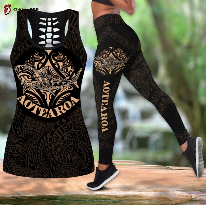 Combo Maori Shark Tattoo Tank Top &Amp;Amp; Leggings Outfit For Women