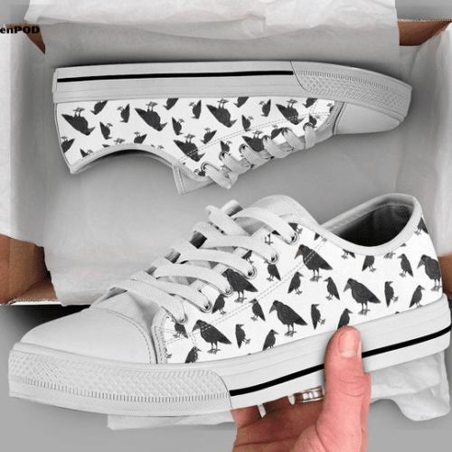 Crow Print Low Top Shoes Gift for Men Women