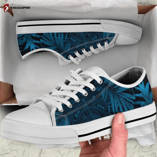 Dark Night Leaves Floral Flowers Plants Navy Blue Low Top Shoes Gift for Men Women