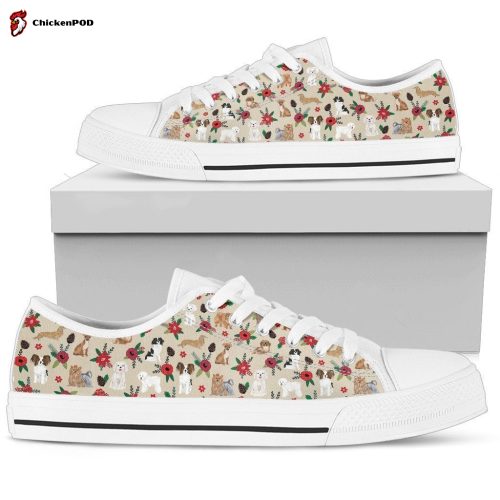 Dogs On Floral White Low Top Sneaker