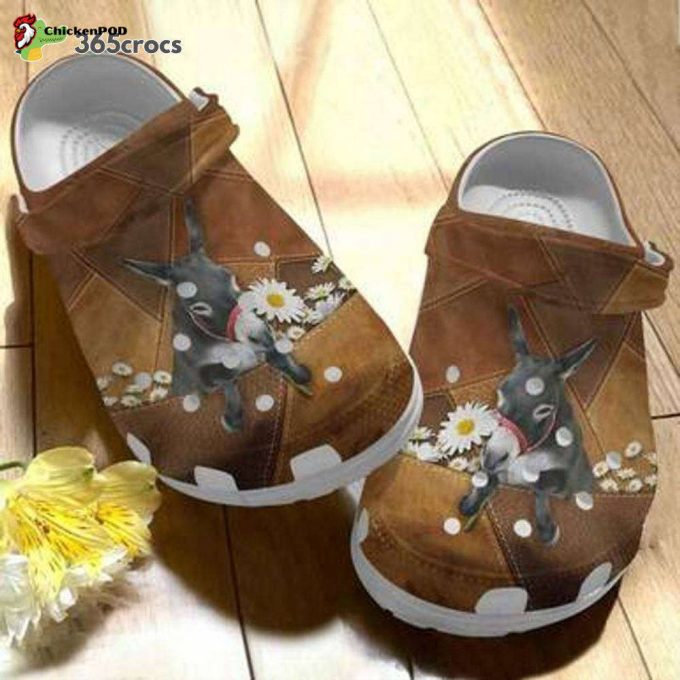 Donkey Daisy Flower Brown Leather Printed For Donkey Lovers Farmer Unisex Clogs Clog Shoes