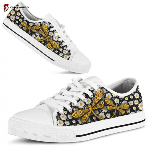 Dragonfly Sunflower Daisy Low Top Shoes Gift for Men Women