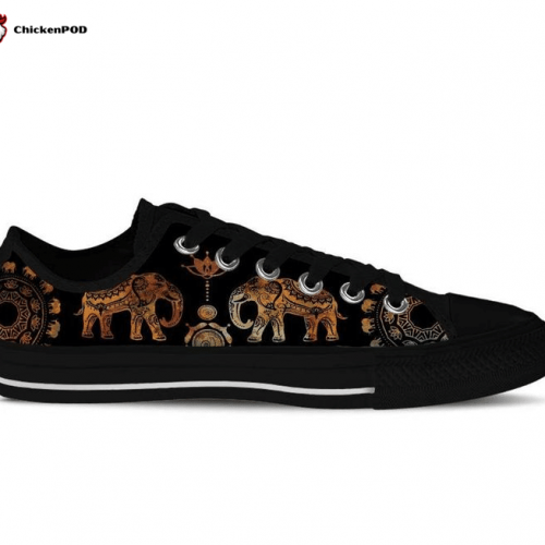 Ethnic Elephant Black Version Tennis Low Top Shoes Gift for Men Women