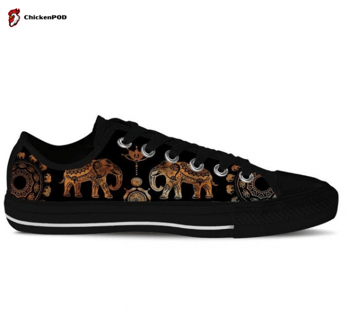 Ethnic Elephant Black Version Tennis Low Top Shoes Gift For Men Women