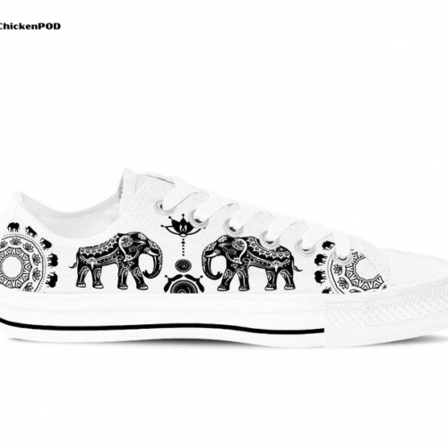 Ethnic Elephant White Version Tennis Low Top Shoes Gift for Men Women