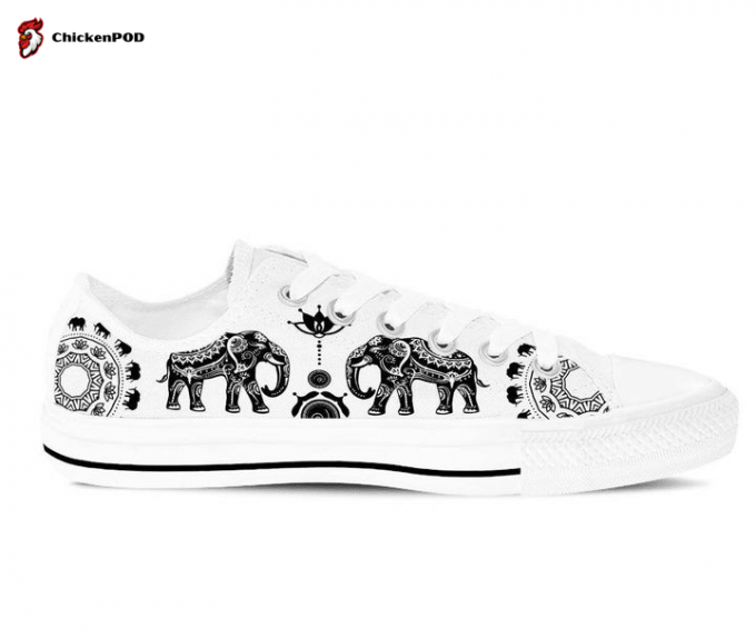 Ethnic Elephant White Version Tennis Low Top Shoes Gift For Men Women