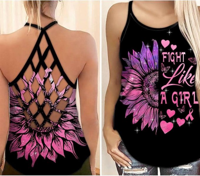 Fan Gifts Breast Cancer Awareness “Fight Like A Girl” Criss-Cross Tank Top