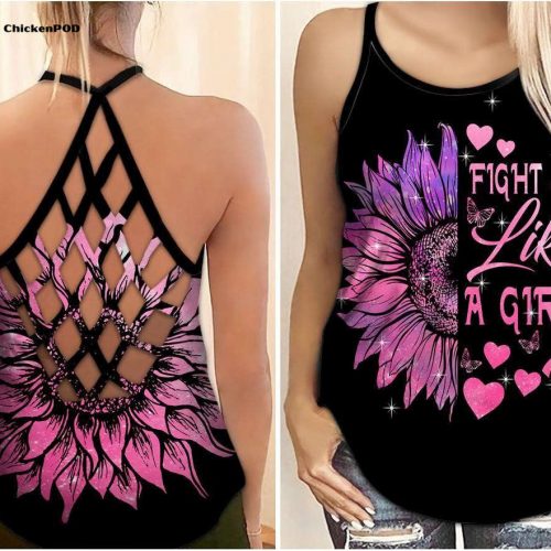 Fan Gifts Breast Cancer Awareness “Fight Like A Girl” Criss-Cross Tank Top