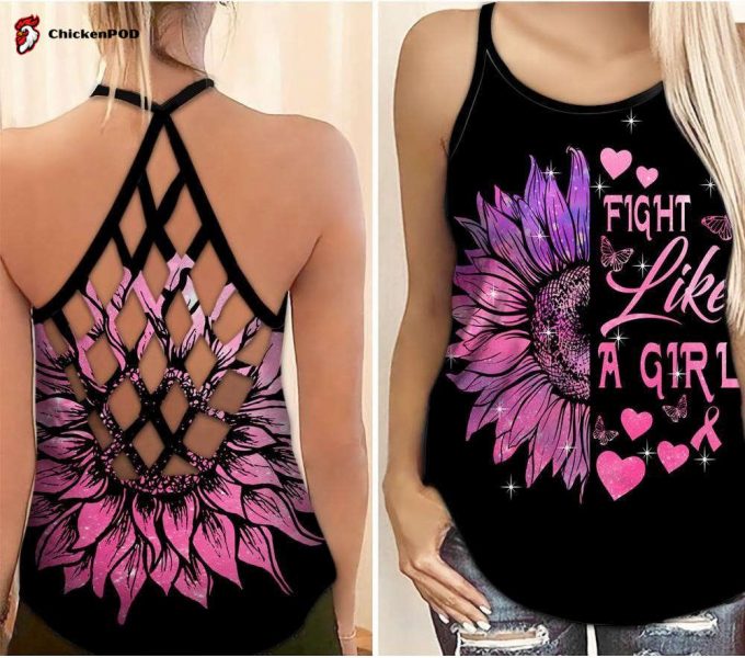 Fan Gifts Breast Cancer Awareness “Fight Like A Girl” Criss-Cross Tank Top