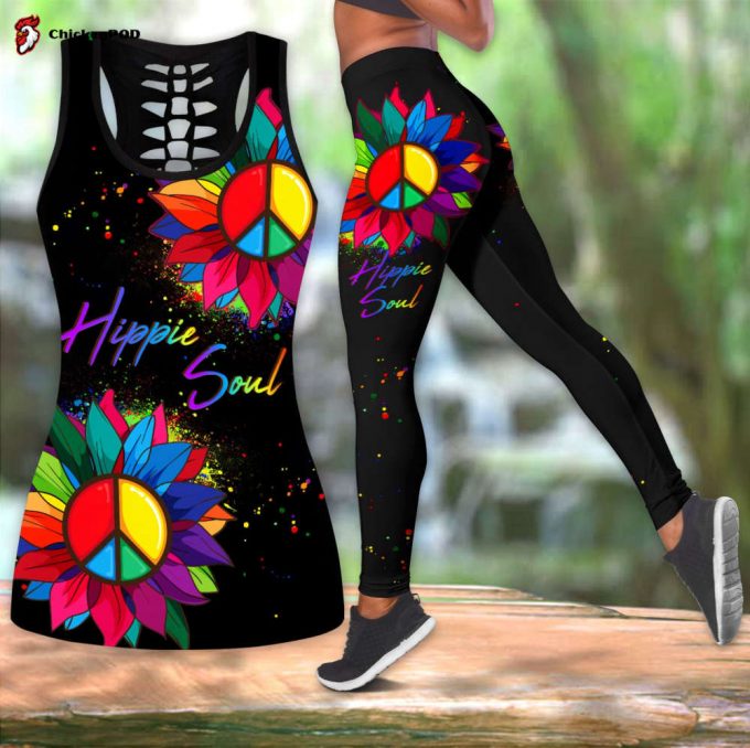 Fan Gifts Personalized Name Hippie Sunflower Peace Sign All Over Printed Combo Legging Tanktop