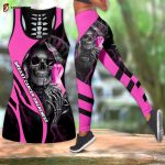 Fan Gifts Skull Holding Pink Ribbon Breast Cancer Awareness All Over Printed Combo Legging Tanktop