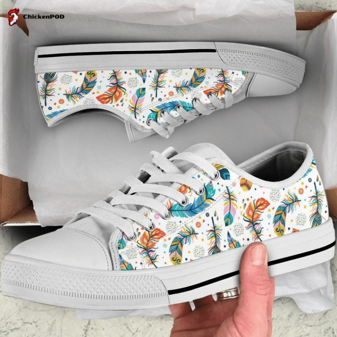 Feather Print Low Top Shoes Gift For Men Women