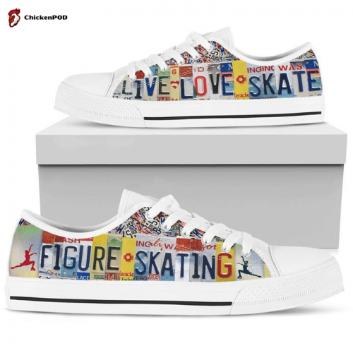 Figure Skating Live Love License Plates Low Top Shoes Gift for Men Women