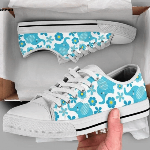 Floral Elephant Low Top Shoes Gift for Men Women