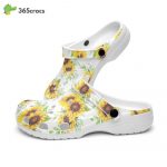 Floral Retro Groovy Vibes Peace Flowers Sunflowers White Background Unisex Clogs Clog Shoes