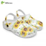 Floral Retro Groovy Vibes Peace Flowers Sunflowers White Background Unisex Clogs Clog Shoes