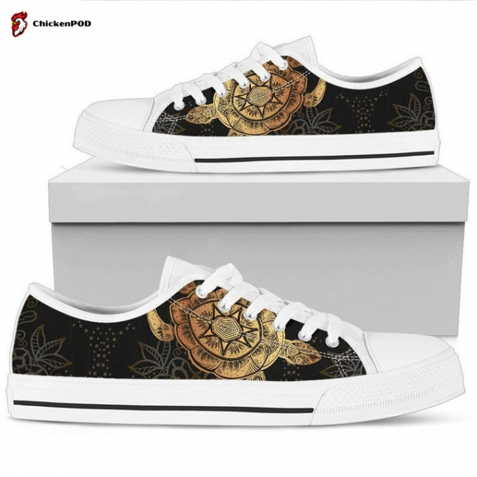 Golden Sea Turtle Low Top Shoes Gift For Men Women