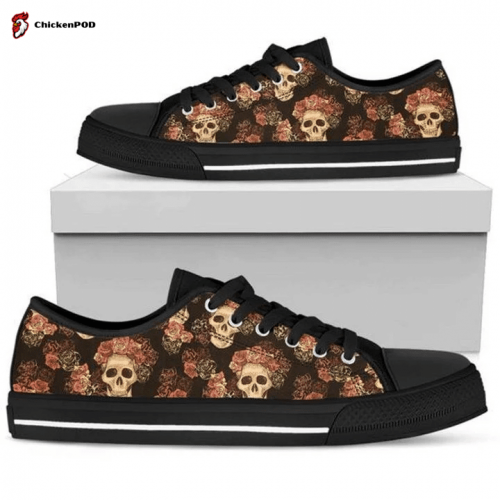 Gothic Skull Roses Low Top Shoes Gift for Men Women