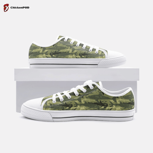 Green Camouflage Shark Low Top Shoes Gift for Men Women