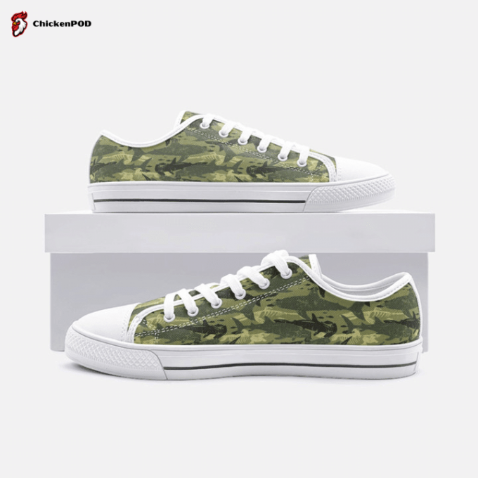 Green Camouflage Shark Low Top Shoes Gift For Men Women