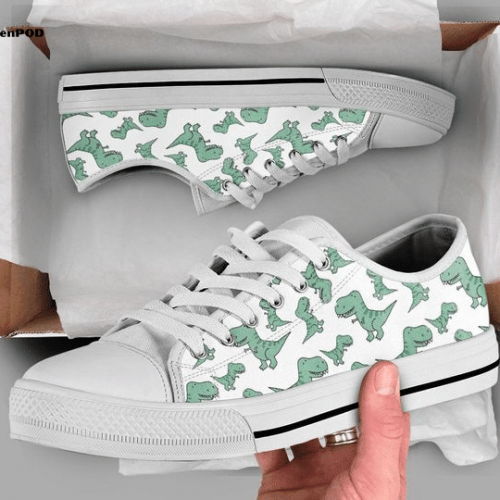 Green Dinosaur Low Top Shoes Gift for Men Women