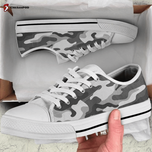 Grey Camo Camouflage Low Top Shoes Gift for Men Women