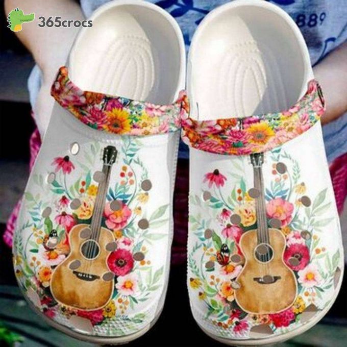 Guitar Flowers Pattern Happy National Guitar Day For Guitar Player Unisex Clogs Clog Shoes