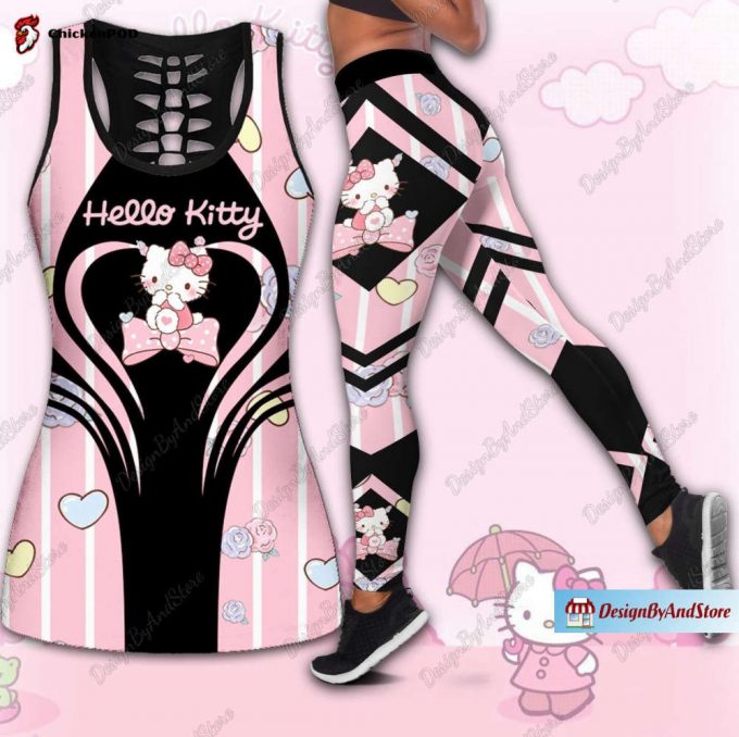 Hello Kitty Tank Top, Hello Kitty Leggings, Kitty Cat Workout Tank, Cute Cat Yoga Leggings, Hello Kitty Gym Tank Top, Workout Leggings