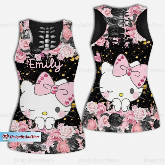 Hello Kitty Women Tank Top, Kitty Cat Leggings, Hello Kitty Yoga Tank Top, Cute Cat Yoga Leggings, Personalized Tank Top, Yoga Pants