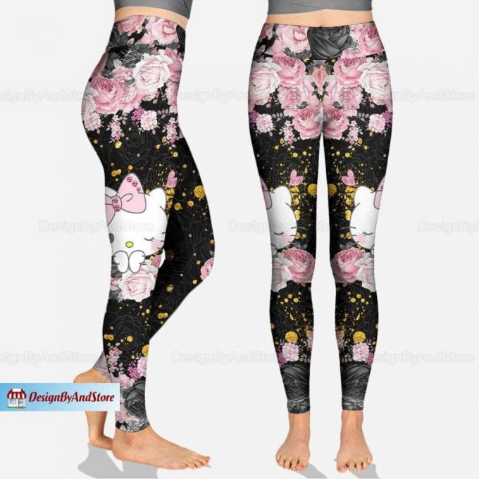 Hello Kitty Women Tank Top, Kitty Cat Leggings, Hello Kitty Yoga Tank Top, Cute Cat Yoga Leggings, Personalized Tank Top, Yoga Pants