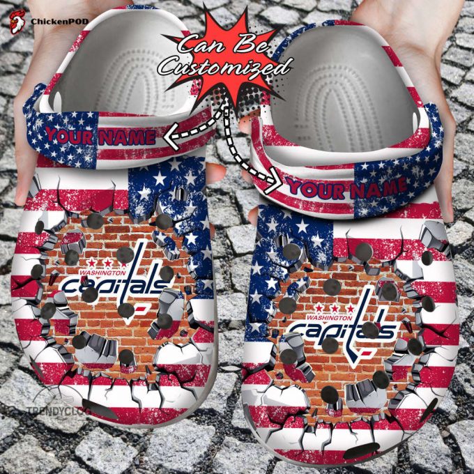 Hockey Personalized Wcapitals American Flag Breaking Wall Clog Unisex Clogs Shoes