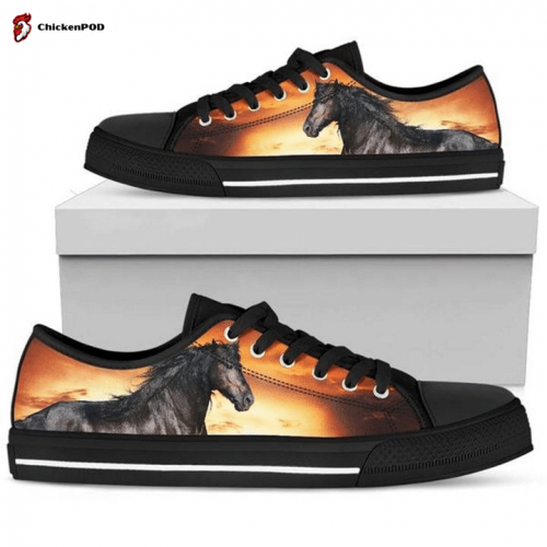 Horse Black Low Top Shoes Gift for Men Women