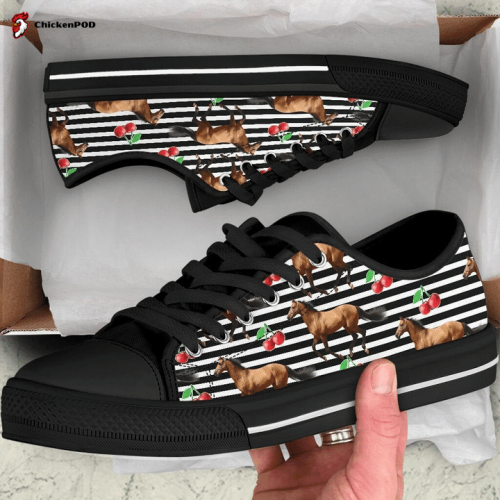 Horse Cherry Horizontal Stripes Low Top Shoes Gift for Men Women