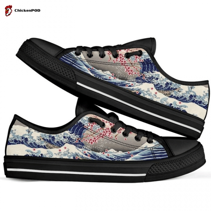 Japanese Kanagawa The Great Wave Of Pugs Low Top Shoes Gift For Men Women