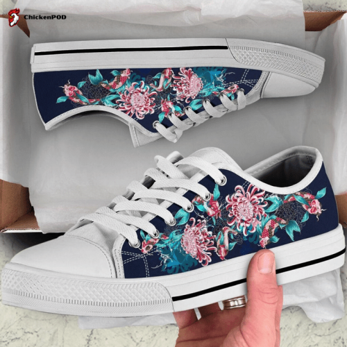 Japanese Koi Fish and Flowers Low Top Shoes Gift for Men Women