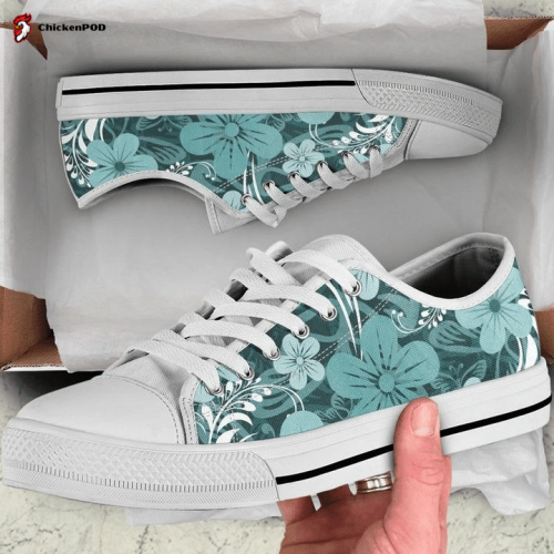 Light Green Teal Aloha Flowers Floral Low Top Shoes Gift for Men Women